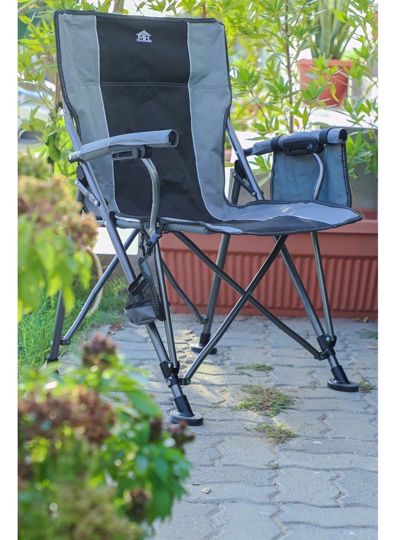 New Modern Design Camping Chair With Cup holder and Pockets Beach Chair Garden Chair With Comfortable Tilted Back-Cup Holder-Carry Bag for Indoor Outdoor Travelling MH-C104Grey/black