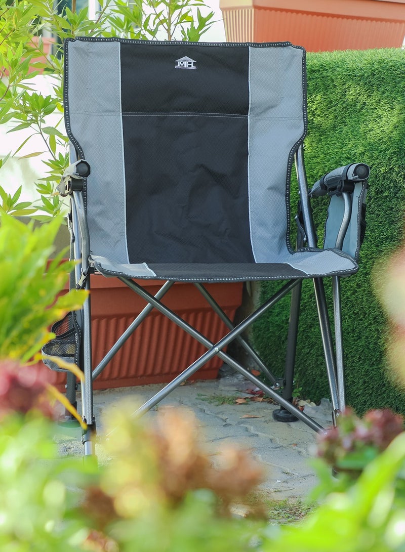 New Modern Design Camping Chair With Cup holder and Pockets Beach Chair Garden Chair With Comfortable Tilted Back-Cup Holder-Carry Bag for Indoor Outdoor Travelling MH-C104Grey/black