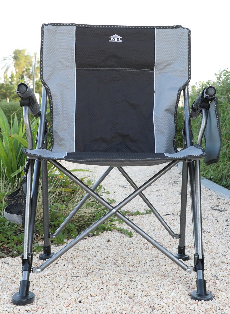 New Modern Design Camping Chair With Cup holder and Pockets Beach Chair Garden Chair With Comfortable Tilted Back-Cup Holder-Carry Bag for Indoor Outdoor Travelling MH-C104Grey/black