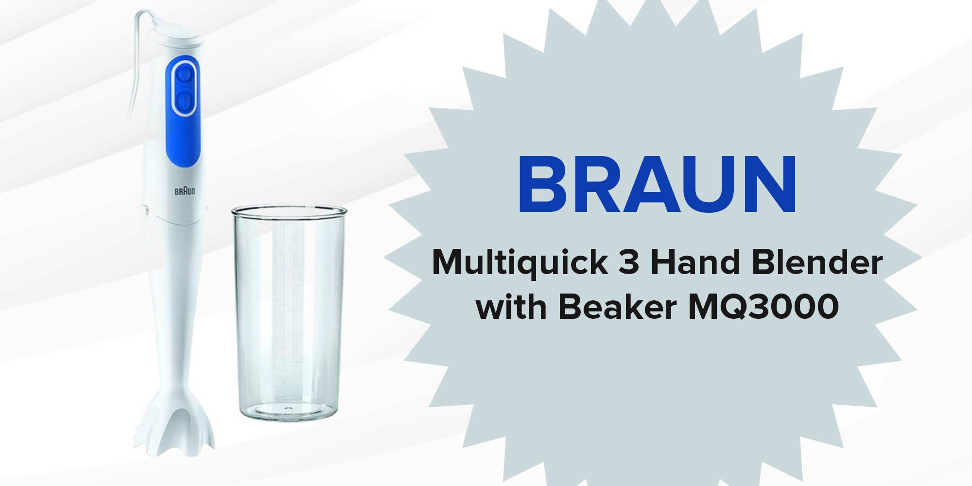 Hand Blender With Beaker Minipimer 3 MQ3000 Smoothie White/Blue/Clear