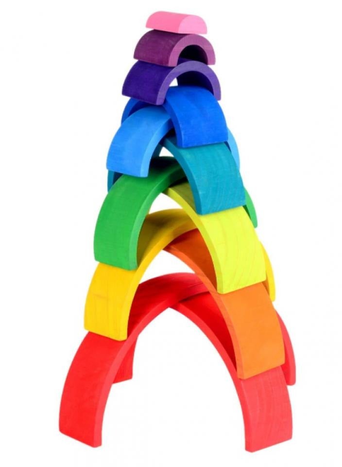 Wooden Rainbow Memory Learning Toy Geometric Building Blocks Educational Toys 12 Pcs