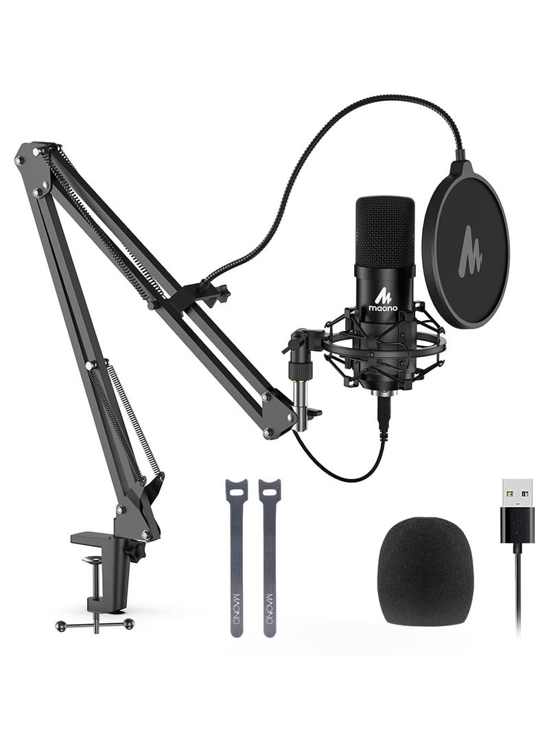 USB Condenser Microphone for Computer PC 192KHZ/24BIT Professional Cardioid Microphone Kit with Adjustable Scissor Arm Stand