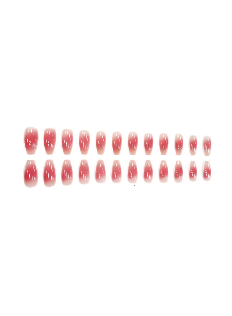 Pink Gradient Removable Fake Nails Long, Wearable Fake Nails for Woman 24 Pieces With Glue