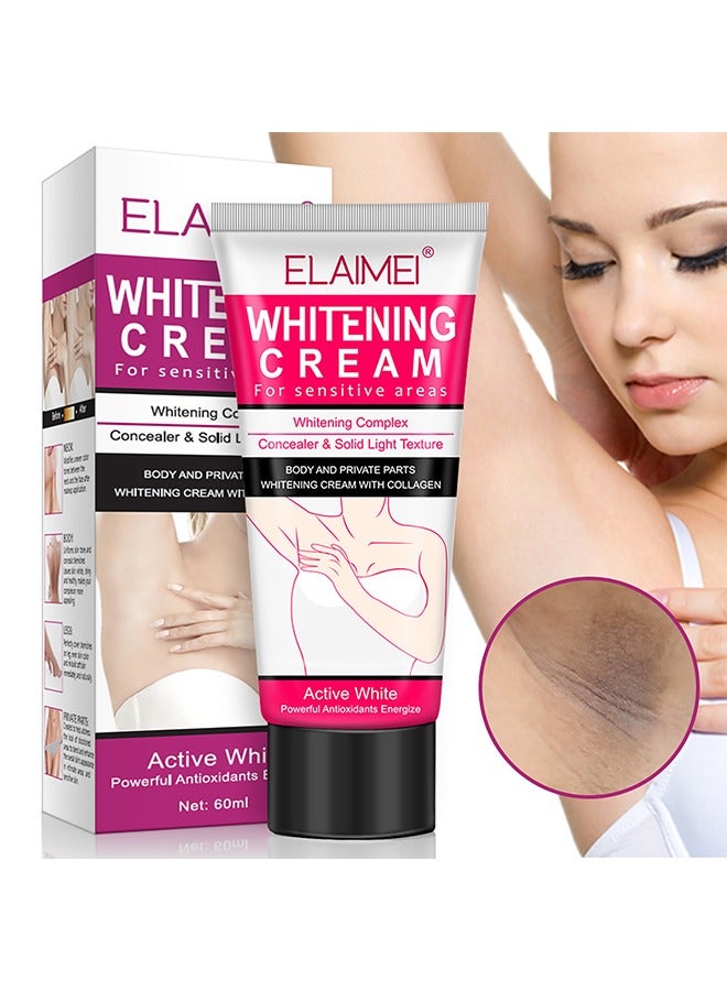 Whitening Cream, Dark Spot Corrector Skin Lightening Cream For Body, Intimate Areas, Underarms, Armpit, Knees, Legs, Elbows And Inner Thigh, Whitening Cream Dark Spot Remover For Sensitive Areas 60ml