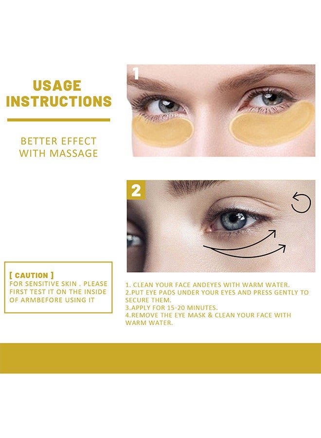 24K Gold Eye Treatment Mask 60pcs, Has The Effect Of Reducing Edema, Eliminating Wrinkles And Dark Circles Under The Eyes, And Reducing Eye Skin Aging,Suitable For All Skin Types