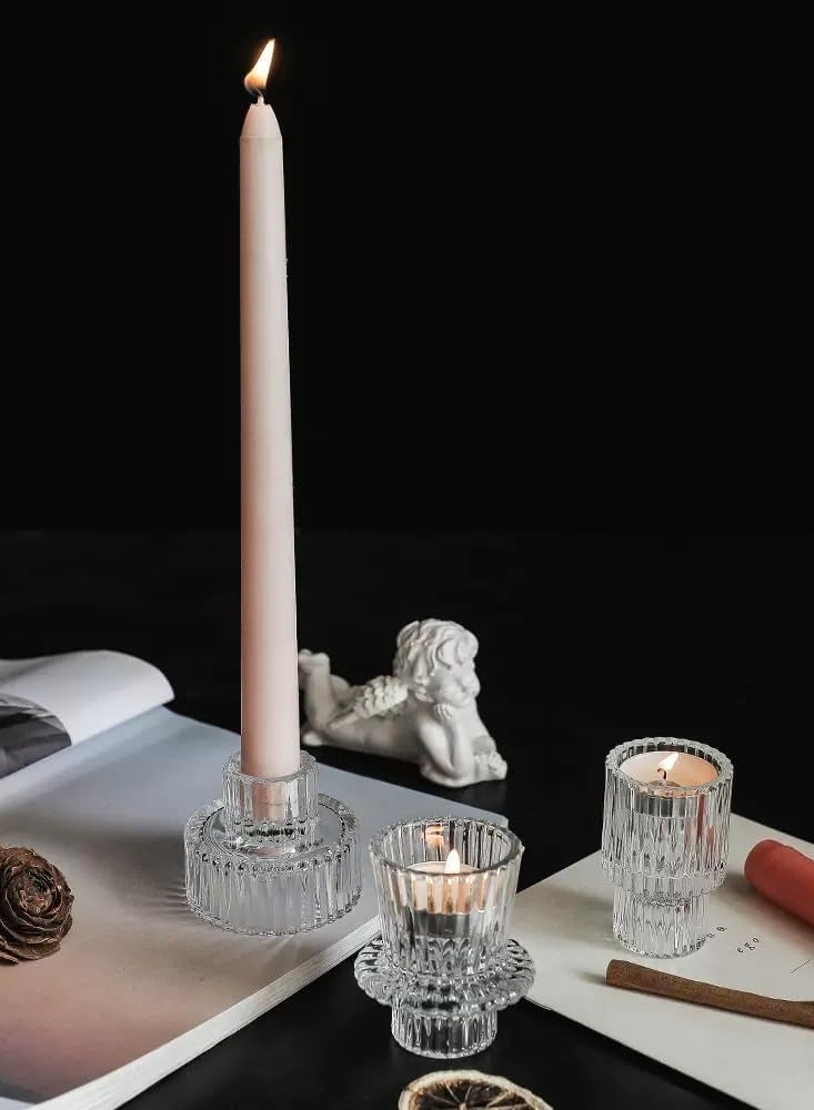 Glass Candle Holder 6Pcs for Pillar Candles, Tealight Candles Holders, Candlestick Holders for Wedding, Festival, Dinning , Party