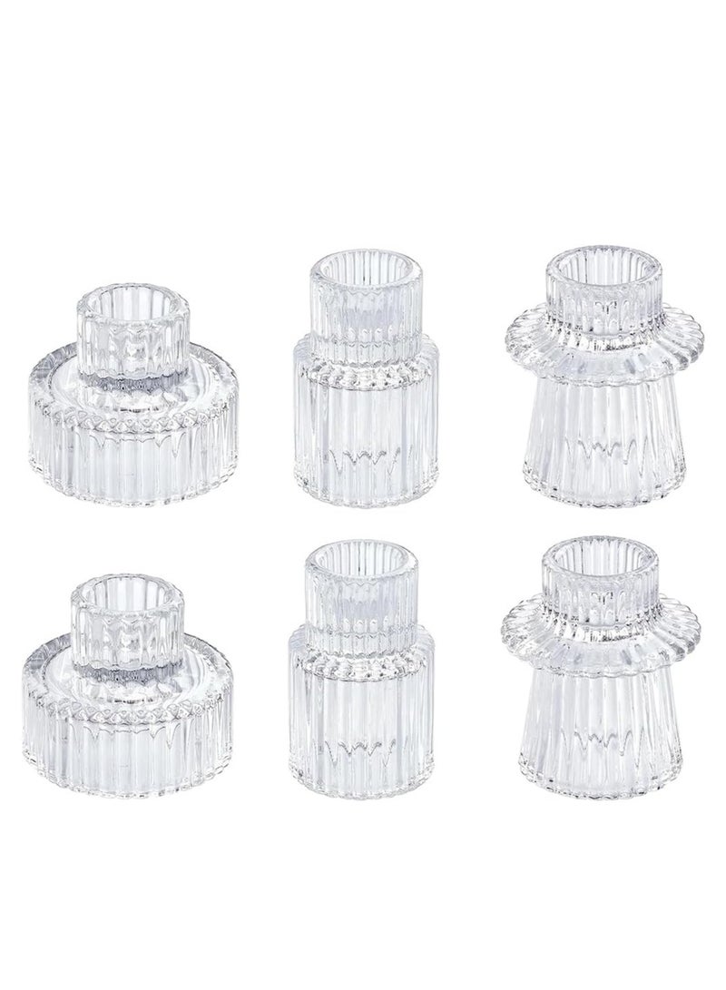 Glass Candle Holder 6Pcs for Pillar Candles, Tealight Candles Holders, Candlestick Holders for Wedding, Festival, Dinning , Party