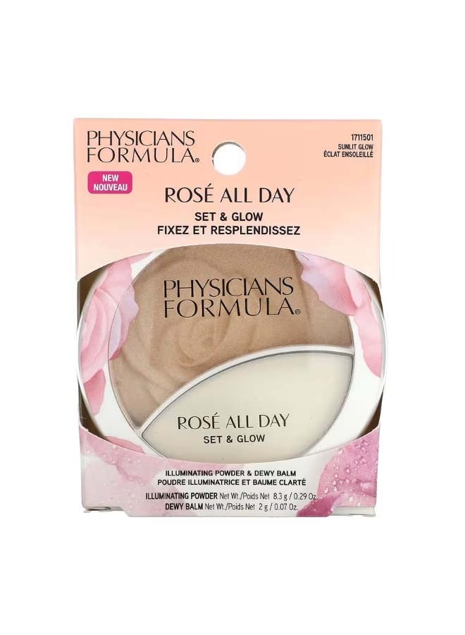 Rose All Day Set And Glow Illuminating Powder And Dewy Balm Sunlit Glow 1 Set
