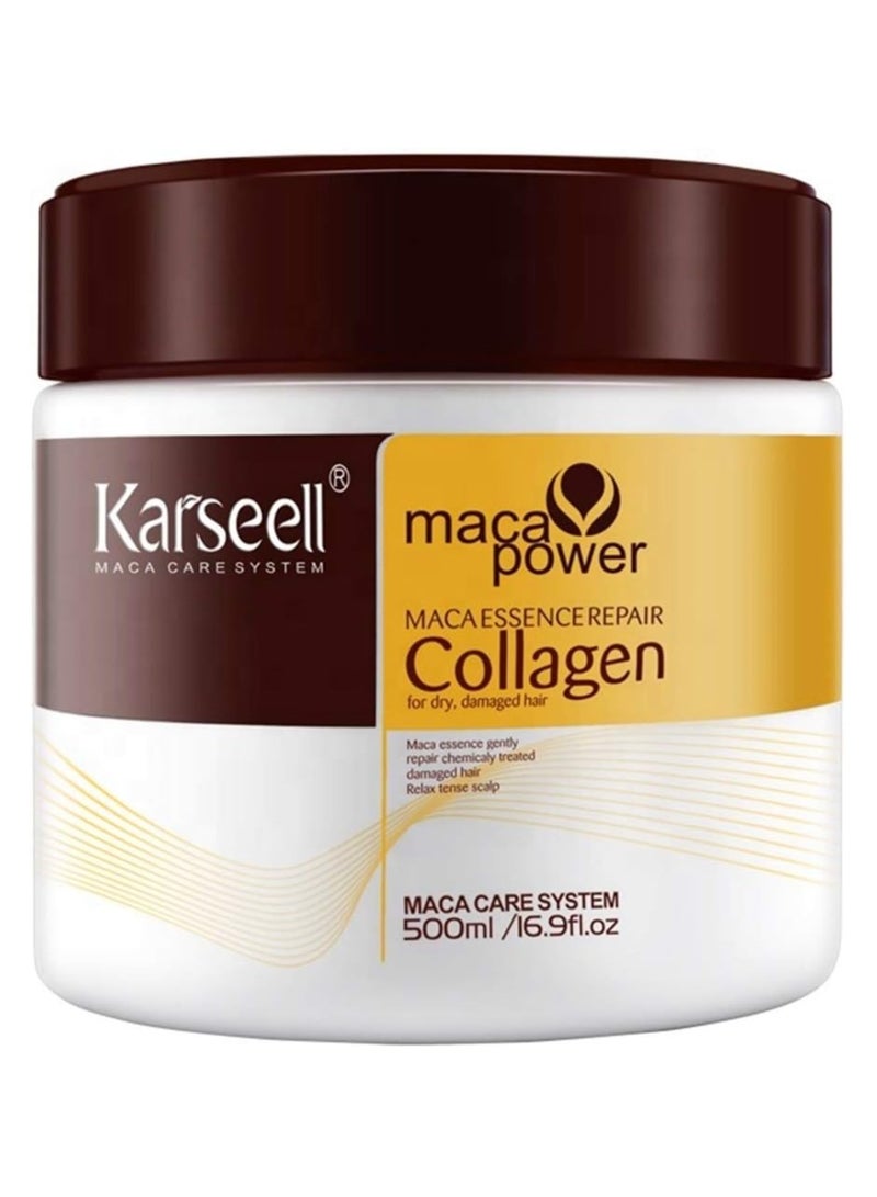 Karseell Collagen Maca Hair Treatment Deep Repair Conditioning Hair Mask Argan Oil Coconut Oil Essence for Dry Damaged Hair All Hair Types 16.90 Fl oz 500ml