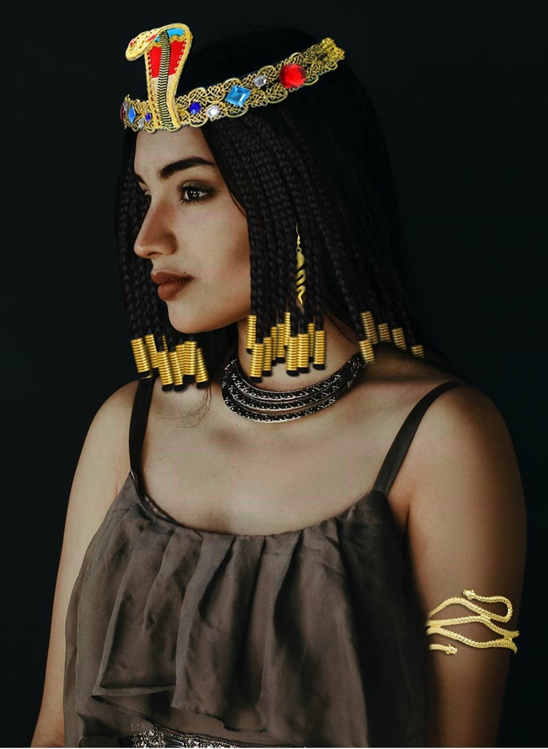 Egyptian Costume Accessories, Egyptian Headpiece, 25 Pieces Egyptian Cleopatra Costume Accessories, Snake Headpiece Golden Arm Cuff Earrings Jewelry Set, for Women Girls Cosplay