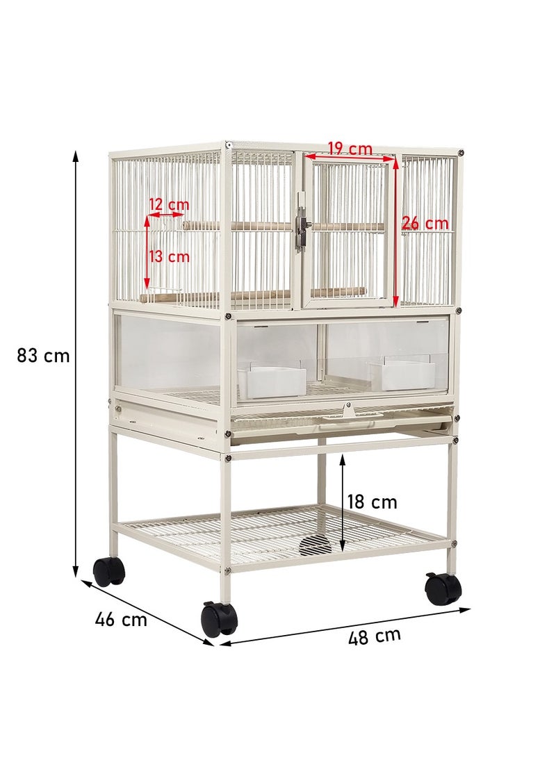 Small bird cage, Wrought iron transparent birdcage with Removable tray, Storage shelf, Wooden perch, and food container, bird house for Lovebirds, Conure, and other small birds 83 cm (White)