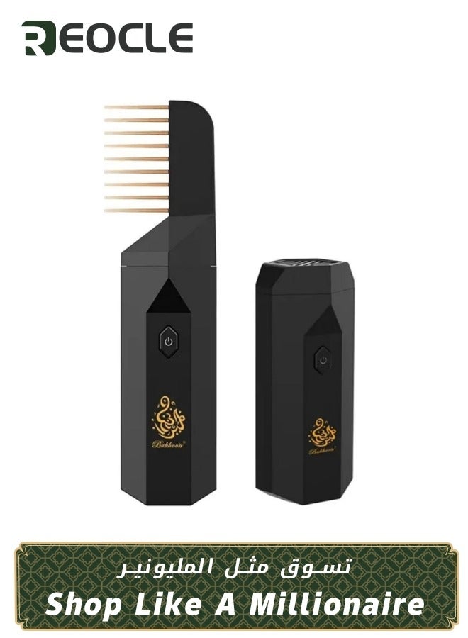 Electric Comb Incense Electronic Portable Comb Replaces Comb Head Rechargeable Incense Sticks with Replaces Comb Head Ash Catcher and Aromatherapy Comb Unique and Creative Gift for Girls Black