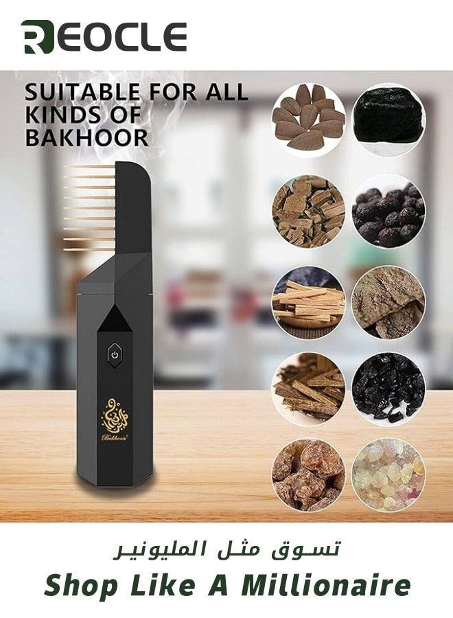 Electric Comb Incense Electronic Portable Comb Replaces Comb Head Rechargeable Incense Sticks with Replaces Comb Head Ash Catcher and Aromatherapy Comb Unique and Creative Gift for Girls Black