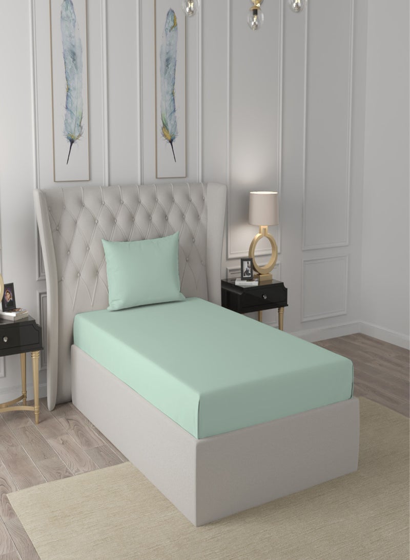 Raymond Home Single Sheet 120 Thread Count Luxirious Mercerised 100% Cotton Bedding Solid Pre Shrunk Percale Finish Bed Linen 2 Bedsheet and 2 Pillow Case - Light Green (152 * 229 CM)