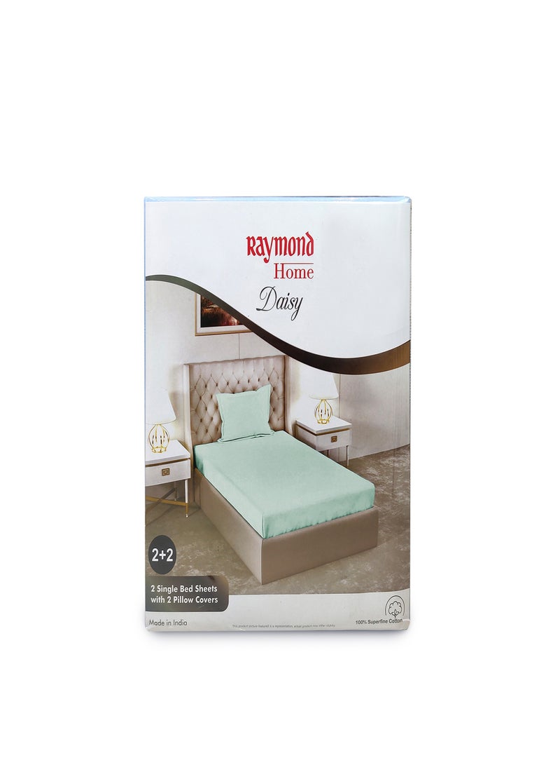 Raymond Home Single Sheet 120 Thread Count Luxirious Mercerised 100% Cotton Bedding Solid Pre Shrunk Percale Finish Bed Linen 2 Bedsheet and 2 Pillow Case - Light Green (152 * 229 CM)