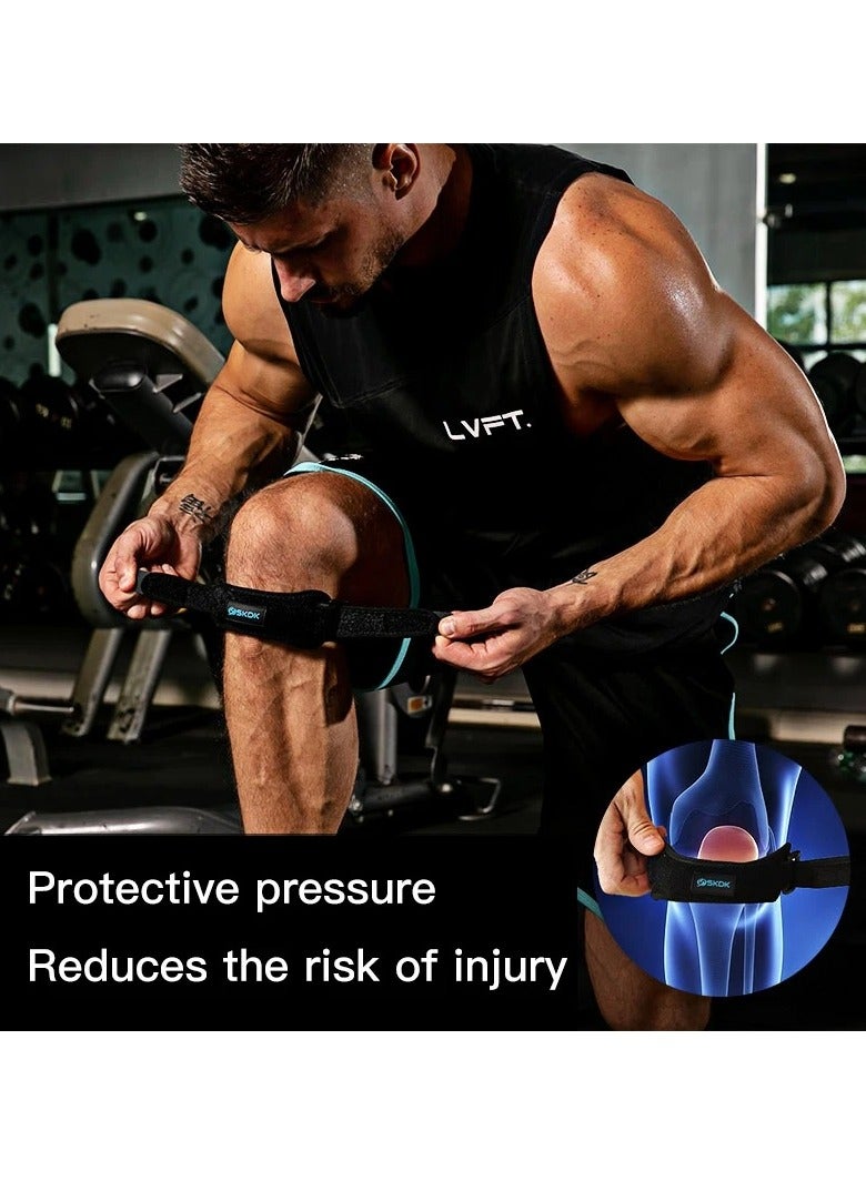 Knee Support Strap, Shock Absorbing Pain Relief Patellar Tendon Support Strap, Adjustable Silica Gel Patella Knee Cap, Protector Knee Pad For Workout Sports Running Cycling Basketball