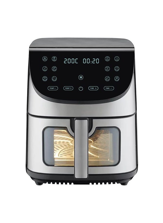 Air Fryer 8L with Window Extra Large Basket, Stainless Steel Body With Led Touch Screen 12 Presets, Easy Clean Airfryer With Automatic Shut Off, Oilless, Dishwasher Safe 1800w Silver