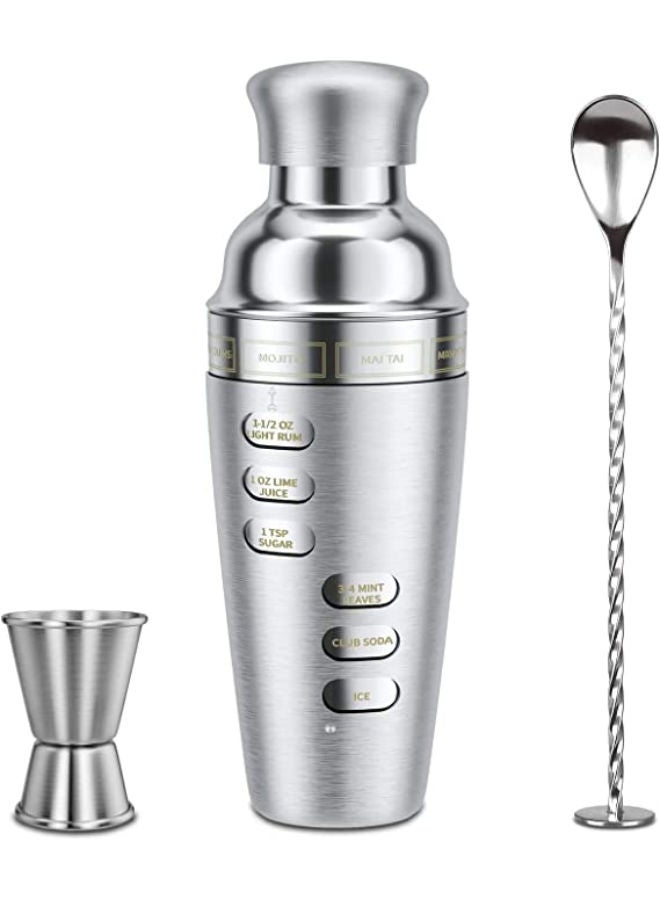5 pieces 700ML Cocktail Shaker Set with Rotation Recipe Guide Cocktail Shakers Built in Bartender Strainer