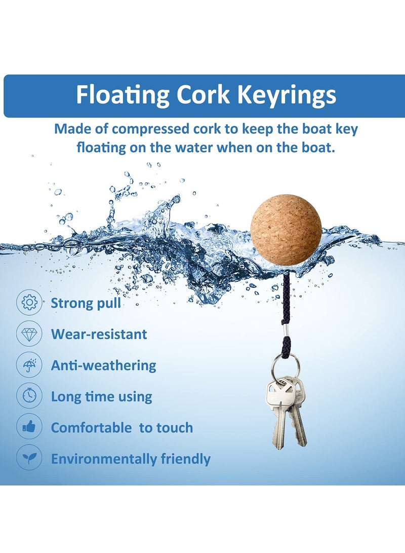 Floating Cork Keyrings, 4 Pcs 53mm Floatable Wooden Ball Key Chain Water Buoyant Key Ring Lightweight Water Sports Accessories for Swimming Diving Fishing Canoeing Sailing Kayaking Marine Boat