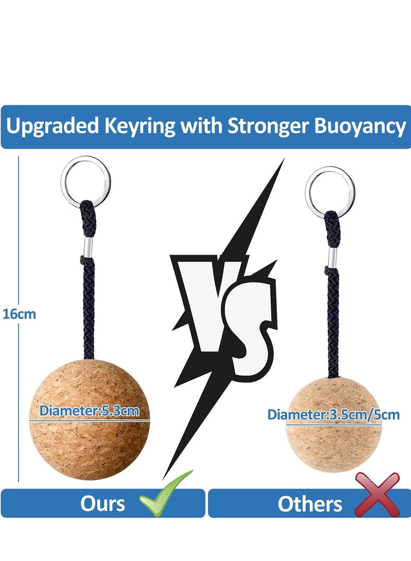 Floating Cork Keyrings, 4 Pcs 53mm Floatable Wooden Ball Key Chain Water Buoyant Key Ring Lightweight Water Sports Accessories for Swimming Diving Fishing Canoeing Sailing Kayaking Marine Boat