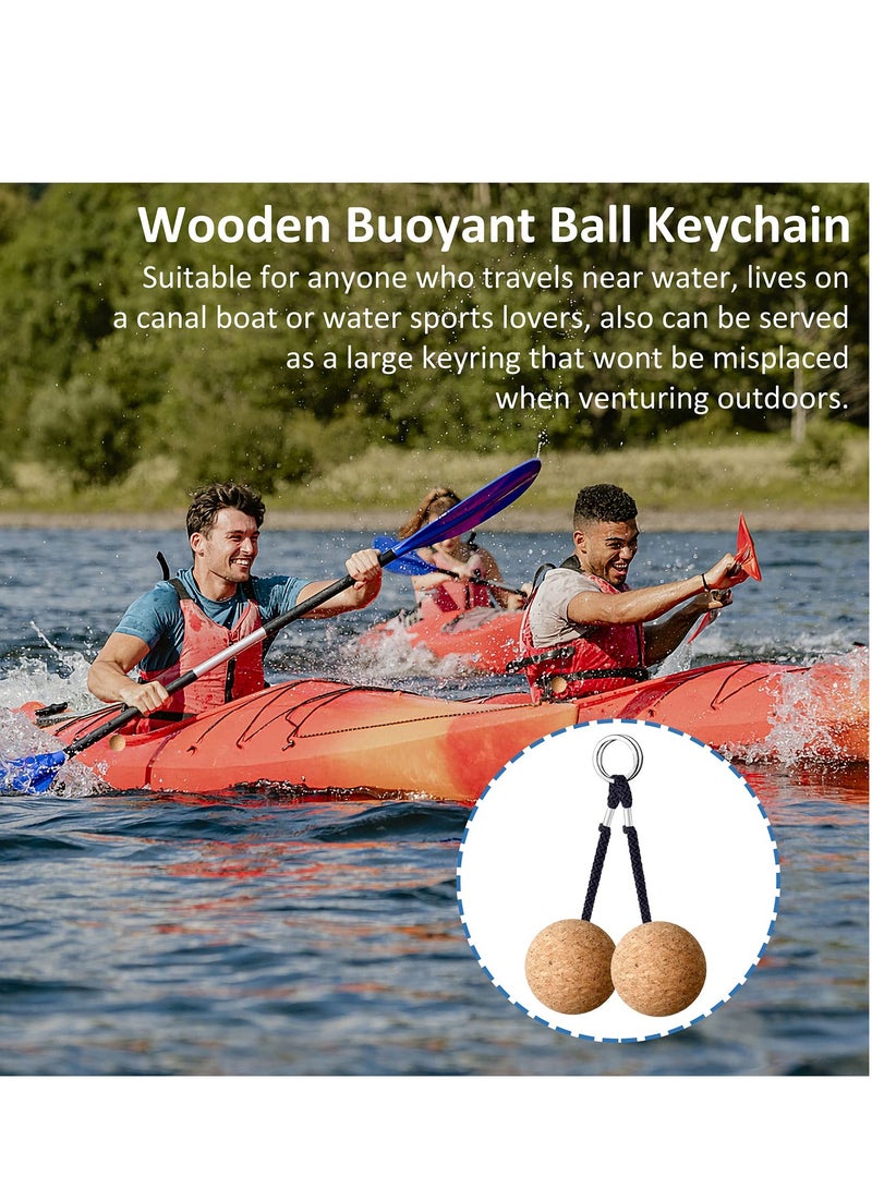 Floating Cork Keyrings, 4 Pcs 53mm Floatable Wooden Ball Key Chain Water Buoyant Key Ring Lightweight Water Sports Accessories for Swimming Diving Fishing Canoeing Sailing Kayaking Marine Boat