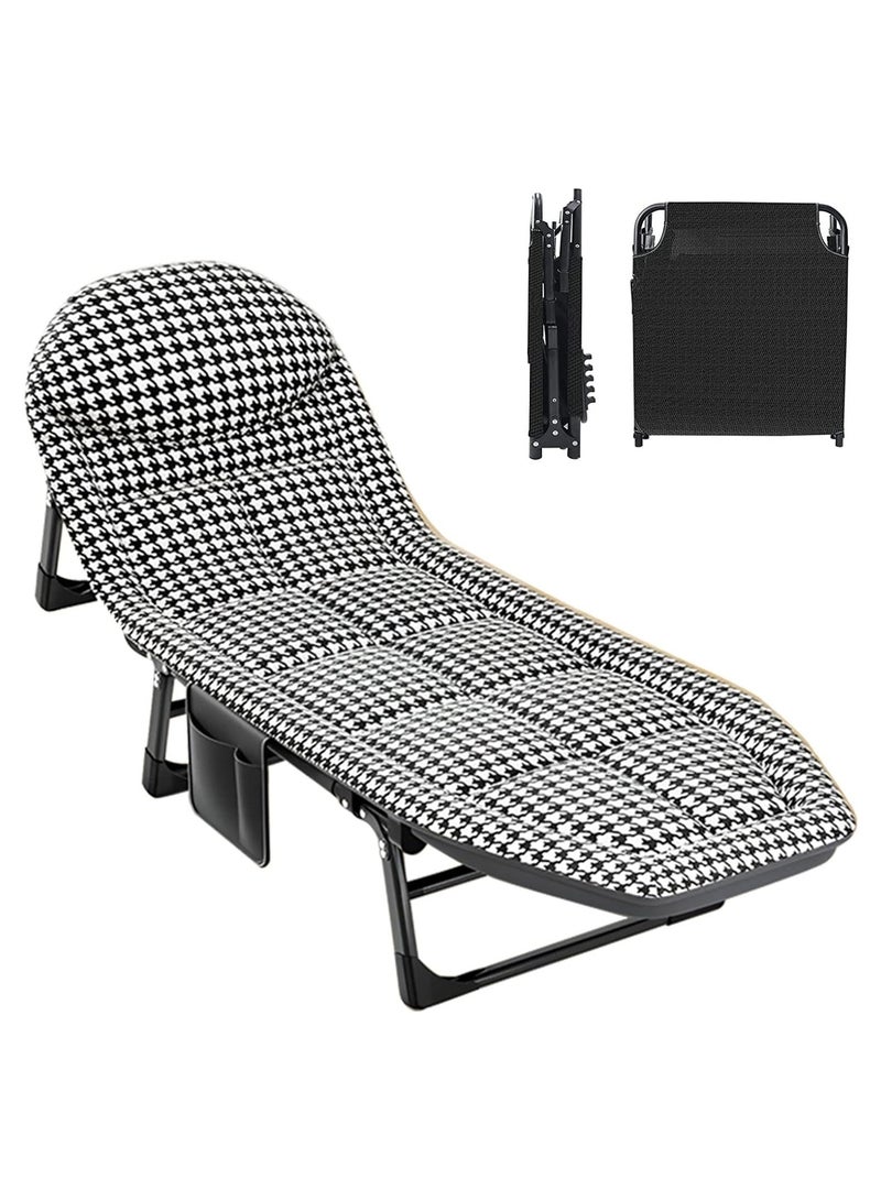 Folding Bed Cot With Mattress, Portable Lounge Chair Adjustable Recliner, Foldable Sleeping Cot Chair For Poolside Backyard And Beach