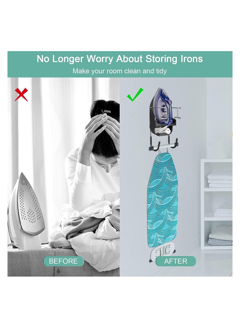 Ironing Board Hanger Wall Mount, Ironing Board Holder Organizer Wall Rack, Ironing Board Organizer, Heat Resistant Iron Holder Removable Hooks for Laundry Rooms Storage Rack Hanging Shelf Hanger