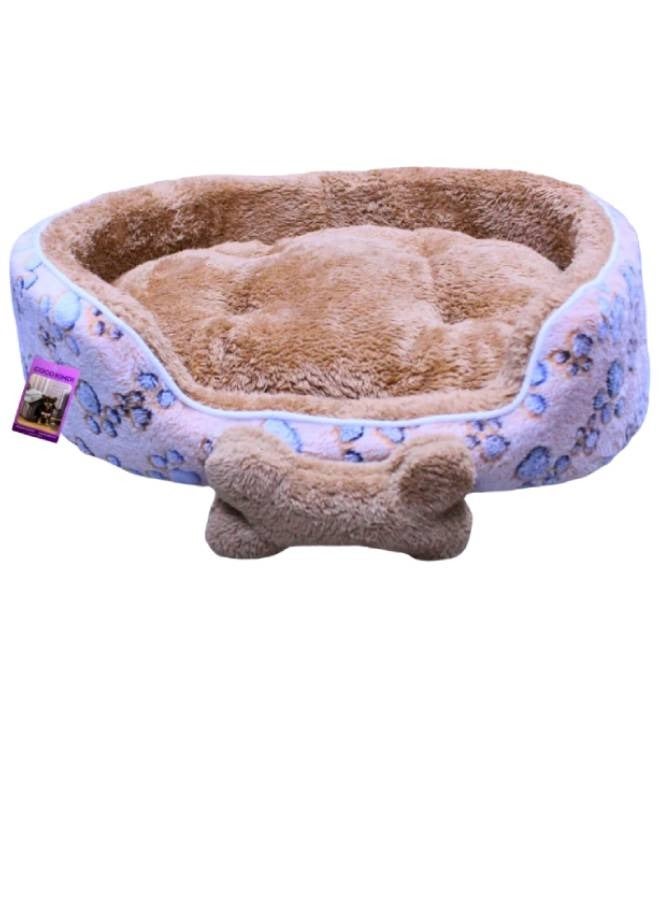 Coco kindi paw printed peach color washable oval shape fur bed size