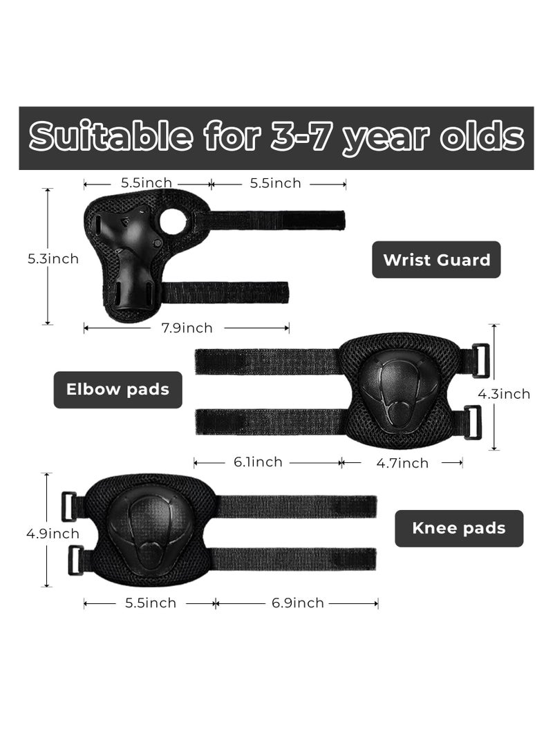 Knee Pads for Kids Elbow Pads Set, Toddler Protective Gear Set, Kids Elbow Pads and Knee Pads for Girls Boys, with Wrist Guards 3 in 1, for Cycling Electric Bike Rollerblading Scooter (Black)