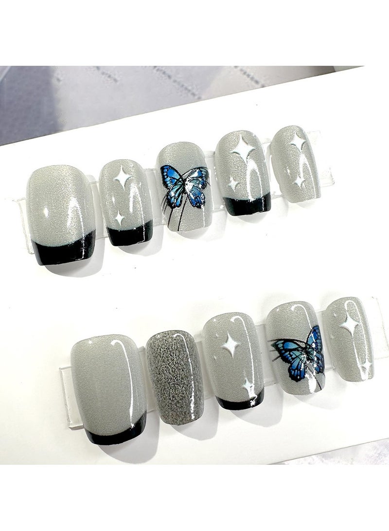 Silver Butterfly Glitter Handmade Wearable Nail Strap Kit