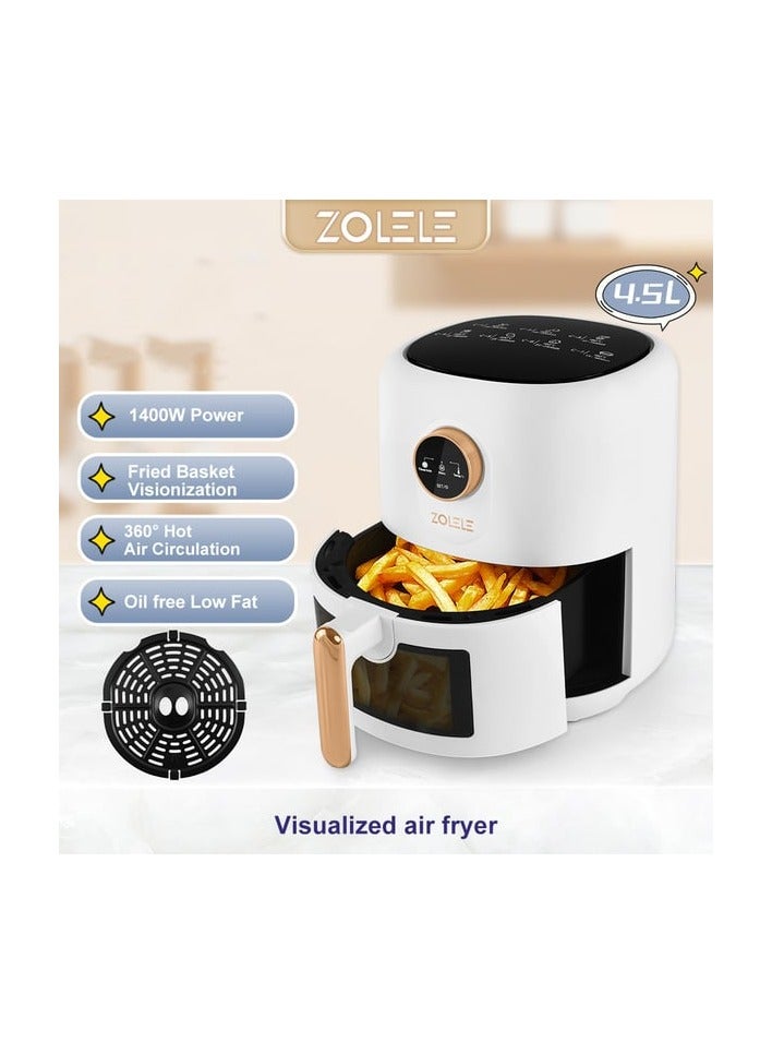 Zolele ZA004 Electric Air Fryer 4.5L Capacity Non-Stick Coating Fried Basket Knob Control Temperature Pull Pan Automatic Power Off 1400W Power - White