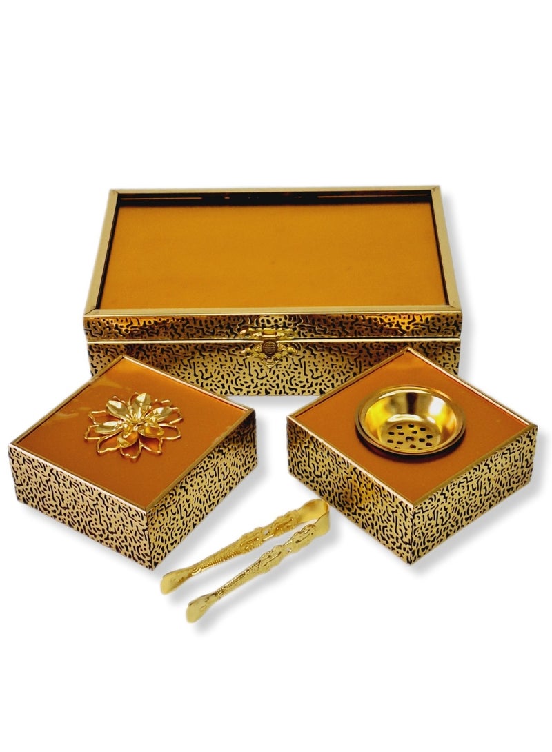 Set of Golden Box Premium Incense Burner & Oud Tong Gold