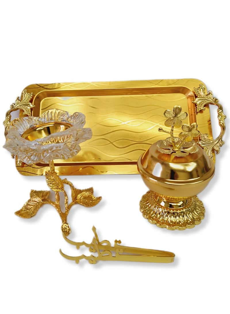 Set of Golden Glass Premium Incense Burner with Oud Tong Gold