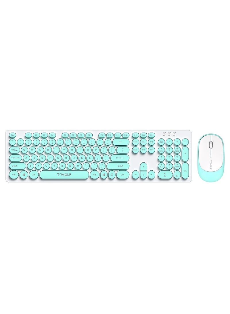 Wireless Keyboard and Mouse 2.4G Keyboard Wireless With Colorful 104 Keys Typewriter Retro Round Keycap For PC Laptop Tablet Computer Windows Blue