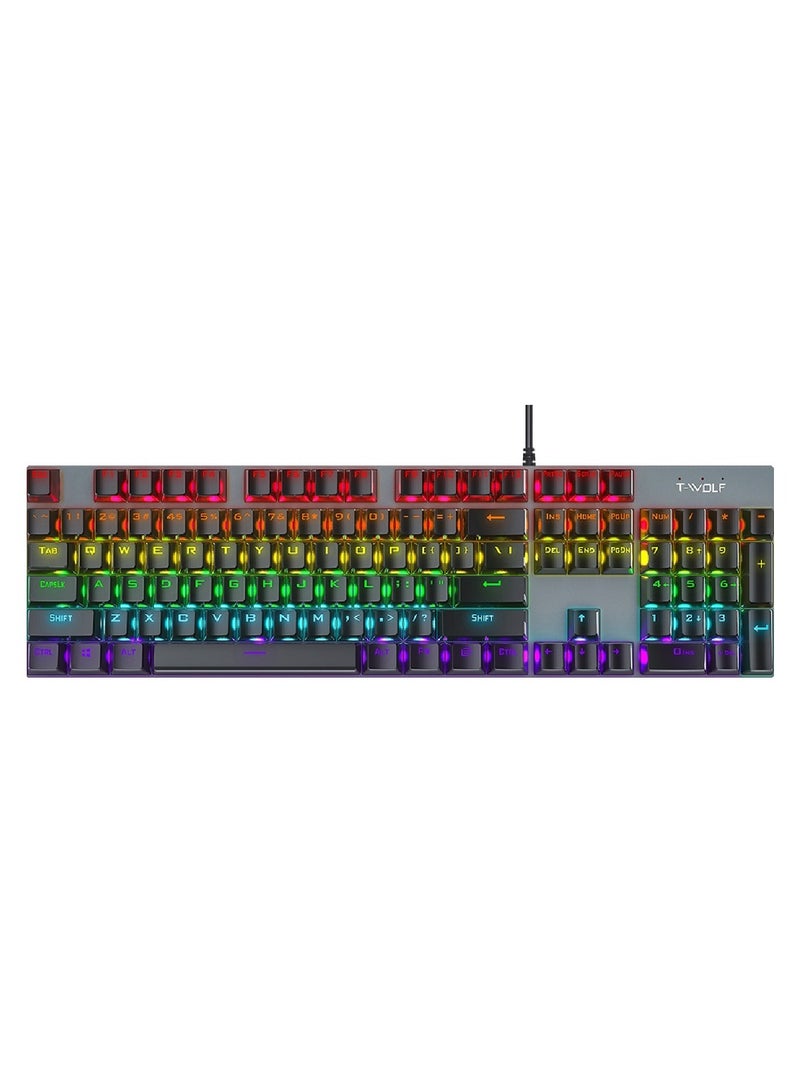 Wired Mechanical Keyboard With 104 Keys Ultra Slim Rgb Backlit For Gaming And Office