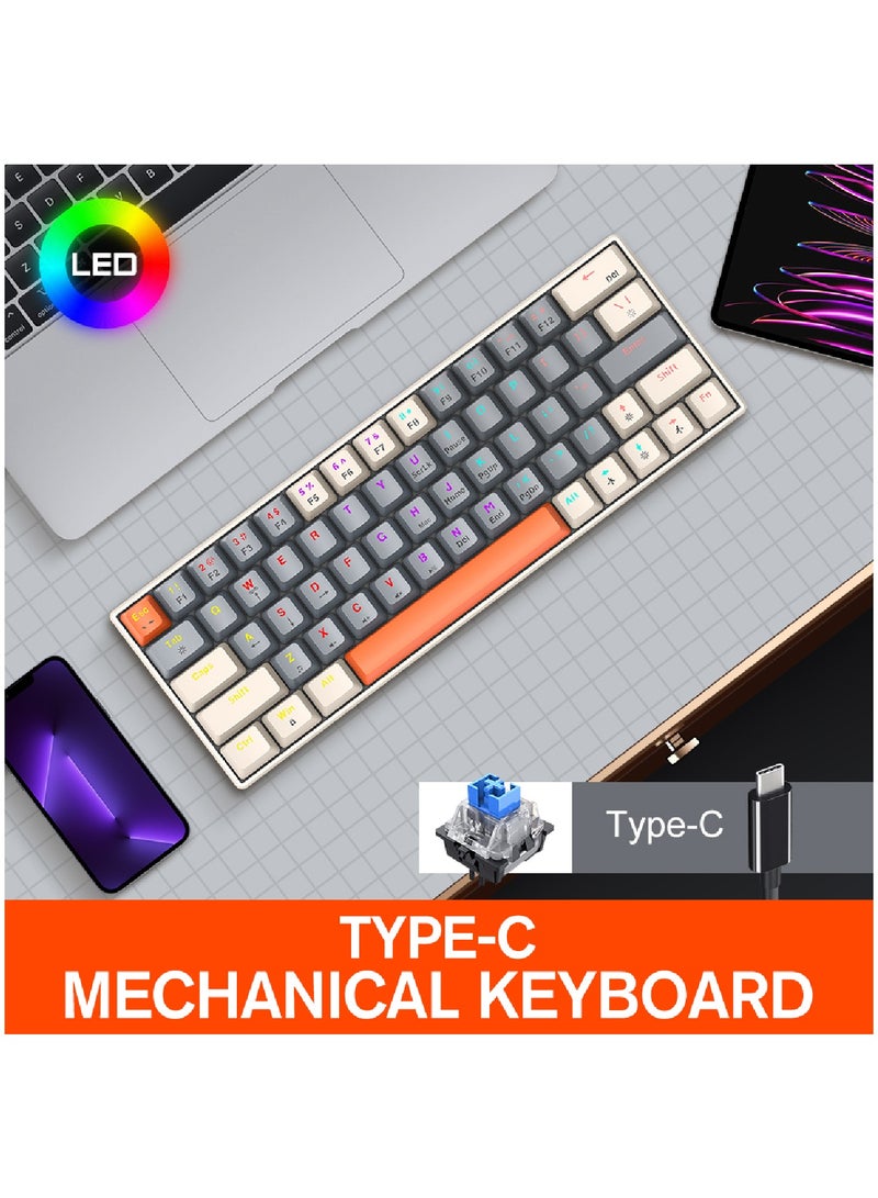 63 Keys Wired Mechanical Gaming Keyboard Rgb Backlit Ultra Compact Mini Keyboard Waterproof Mini Compact 63 Keys Keyboard For PC Mac Gamer Typist Travel Easy Grey-White