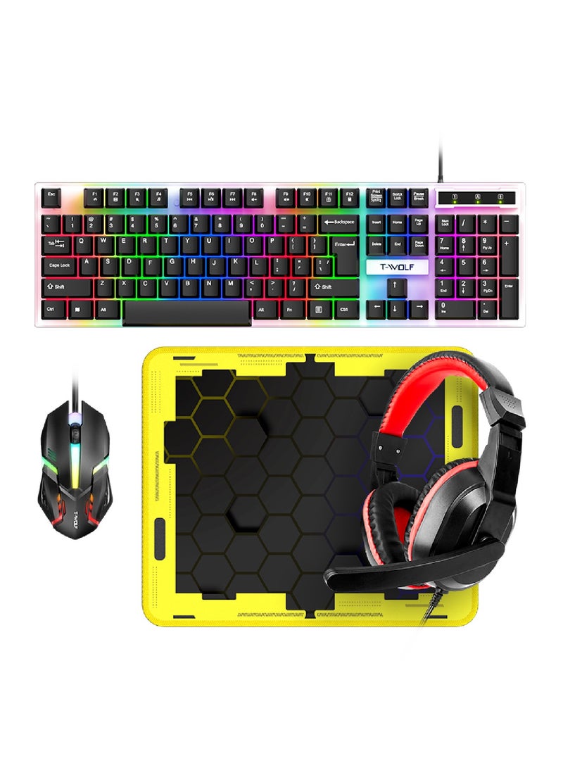 4 in1 Gaming Keyboard Whit Mouse pad Mouse Gaming Headset Wired Led Rgb Backlight Bundle For Pc Gamers and Xbox and PS4 TF240