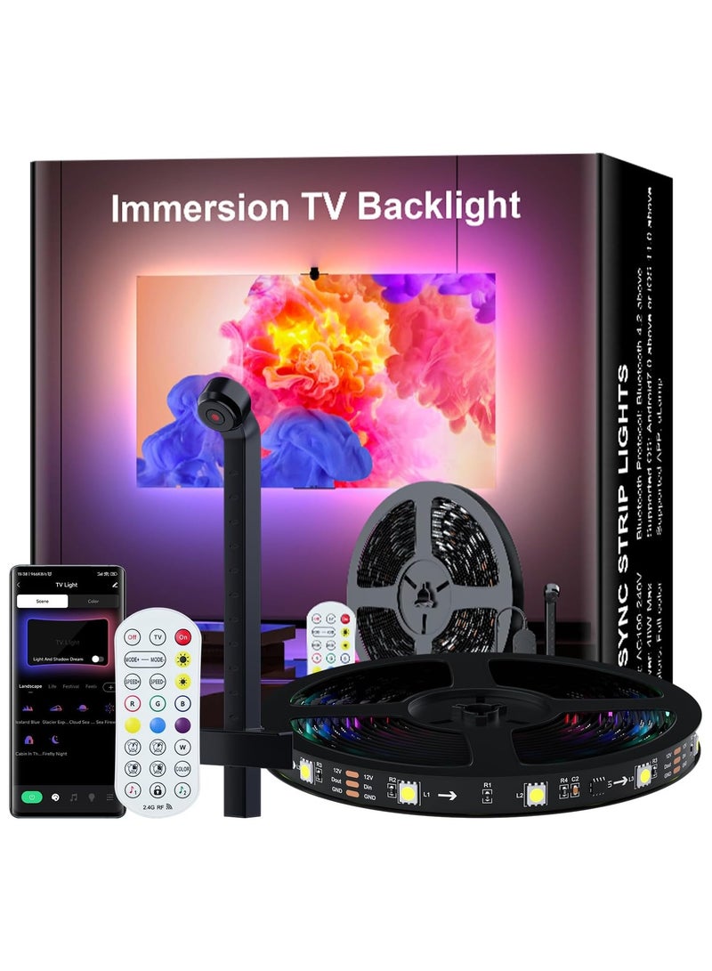 TV Led Backlight, with AR Sensor, Smart TV Lights Behind That Sync with Screen, Compatible with App Music Sync, for Gaming Room, Bedroom, for TV& Monitor, Bluetooth App Remote Control