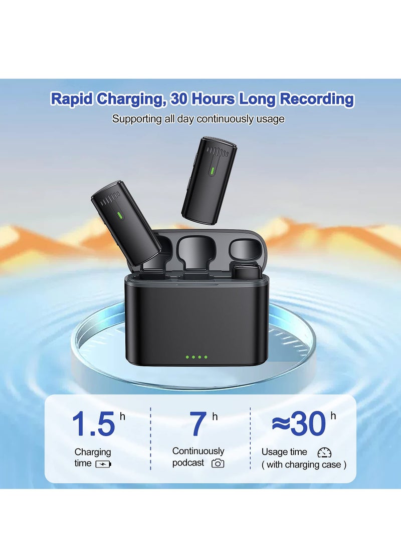 Wireless Lavalier Microphone, Mini Microphone with Noise Cancellation Voice Changing, Lavalier Microphone with Charging Case for iPhone, 8H Battery Life, Black