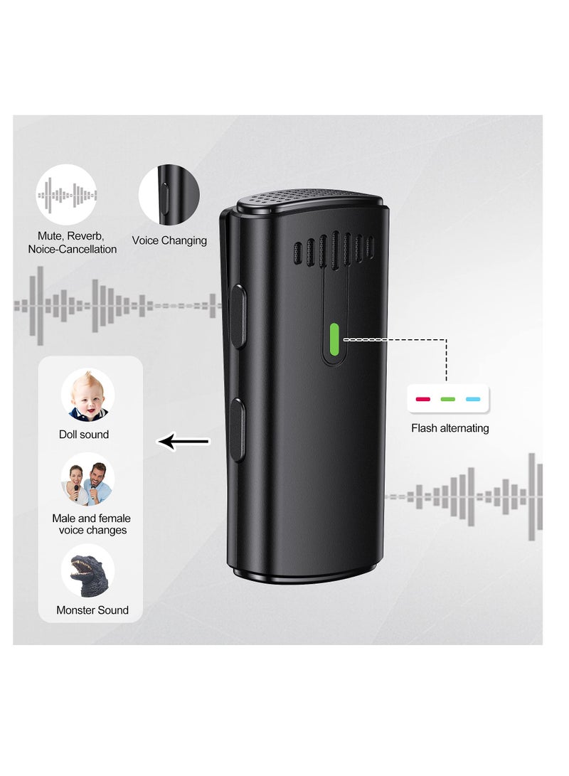 Wireless Lavalier Microphone, Mini Microphone with Noise Cancellation Voice Changing, Lavalier Microphone with Charging Case for iPhone, 8H Battery Life, Black