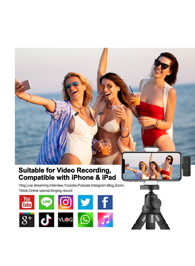 Wireless Lavalier Microphone, Mini Microphone with Noise Cancellation Voice Changing, Lavalier Microphone with Charging Case for iPhone, 8H Battery Life, Black