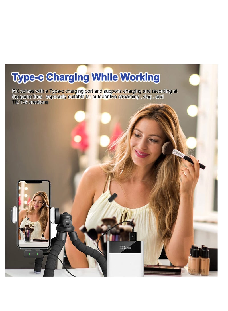 Wireless Lavalier Microphone, Mini Microphone with Noise Cancellation Voice Changing, Lavalier Microphone with Charging Case for iPhone, 8H Battery Life, Black