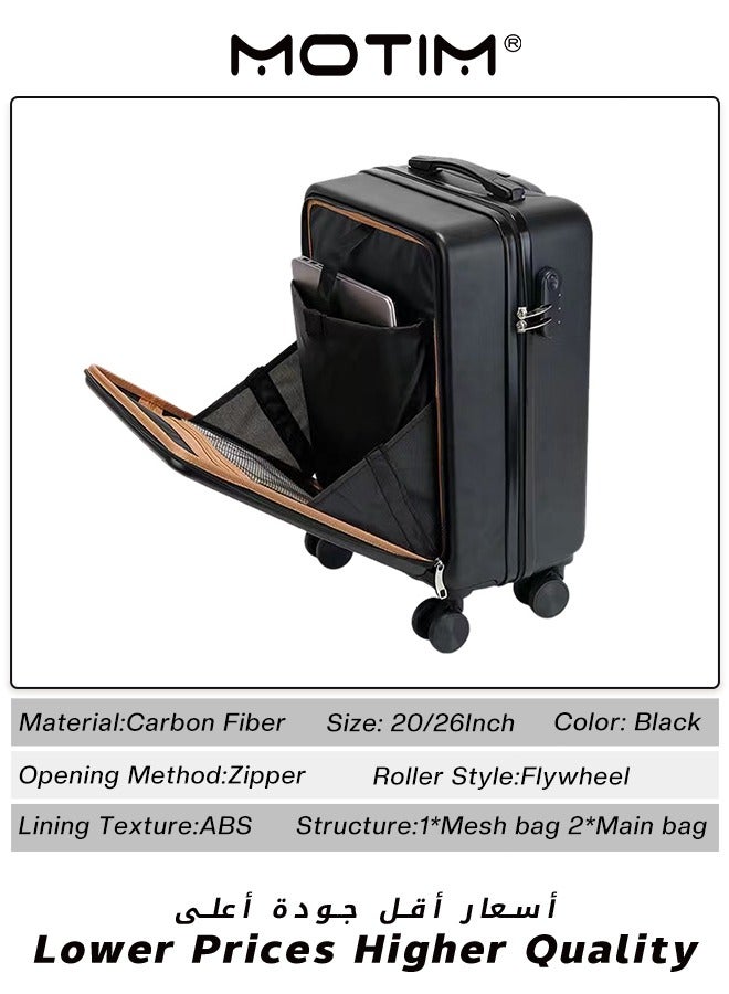 Travel Luggage Carry-on Luggage with Front Open Laptop Compartment Pocket Aluminum Framed Suitcase With Spinner Wheels Large Capacity Checked-in Luggage