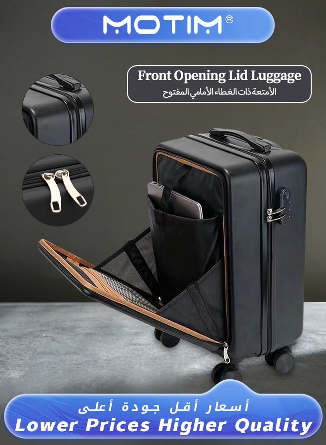 Travel Luggage Carry-On Luggage With Front Open Laptop Compartment Pocket Aluminum Framed Suitcase With Spinner Wheels Large Capacity Checked-in Luggage
