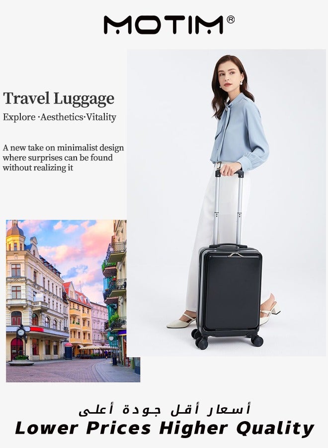 Travel Luggage Carry-on Luggage with Front Open Laptop Compartment Pocket Aluminum Framed Suitcase With Spinner Wheels Large Capacity Checked-in Luggage