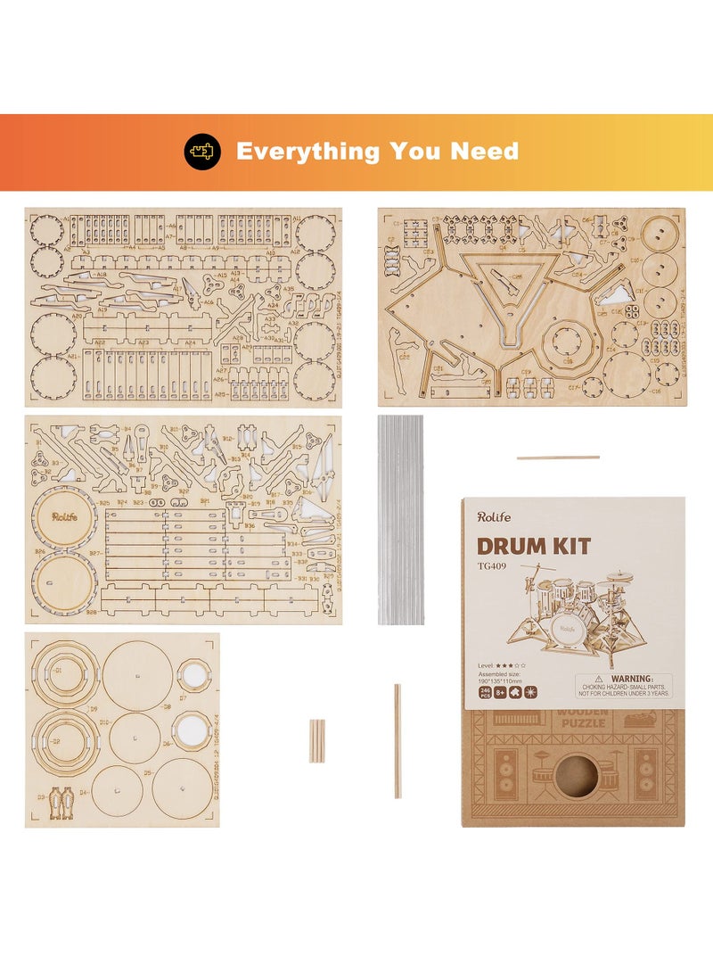 3D Wooden Puzzles, 3D Wooden Puzzles Model Kit for Adults and Teens to Build Musical Instrument Series (Drum kit), Projects for Kids Ages 12-16,Birthday Gifts Hobbies for Women Men