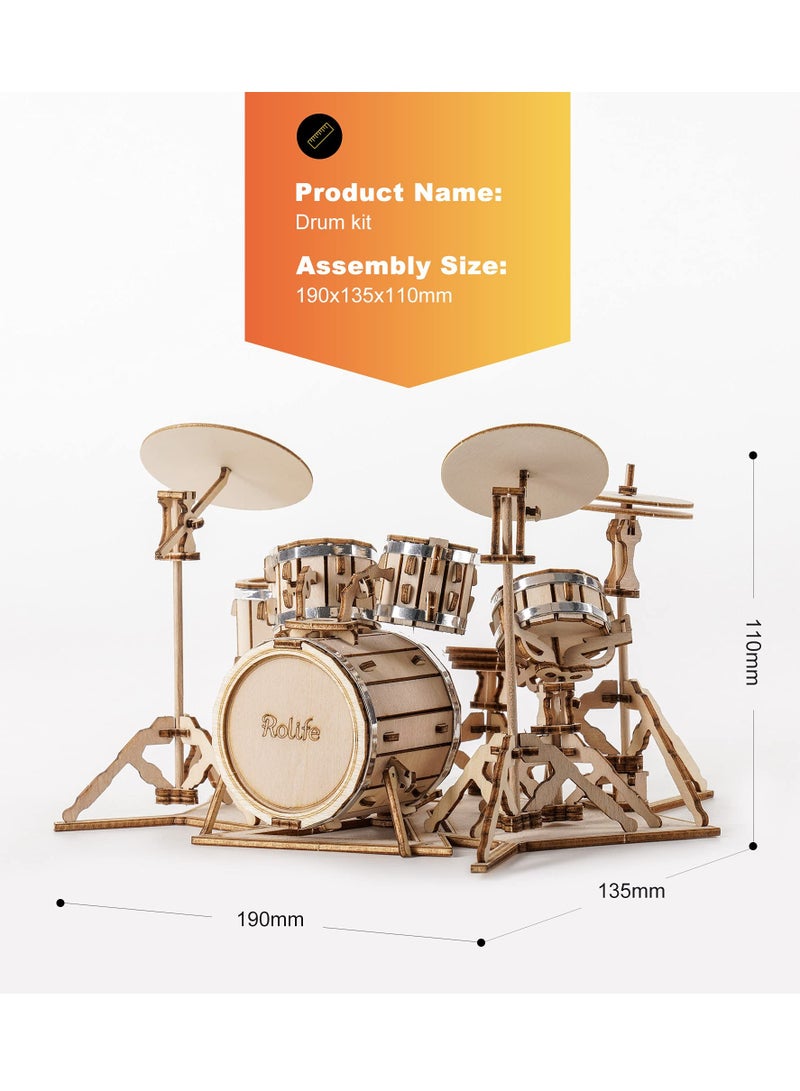 3D Wooden Puzzles, 3D Wooden Puzzles Model Kit for Adults and Teens to Build Musical Instrument Series (Drum kit), Projects for Kids Ages 12-16,Birthday Gifts Hobbies for Women Men