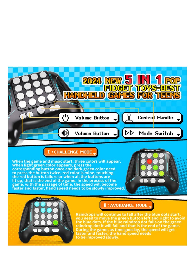 Fast Push Game Toys Handle, 5 Modes In 1 Flashing Handheld Game for Teens​ Adults, 2024 New Electronic Brain & Memory Game, Quick Push Buttons Gamepad Toys Birthday Gift for Kids