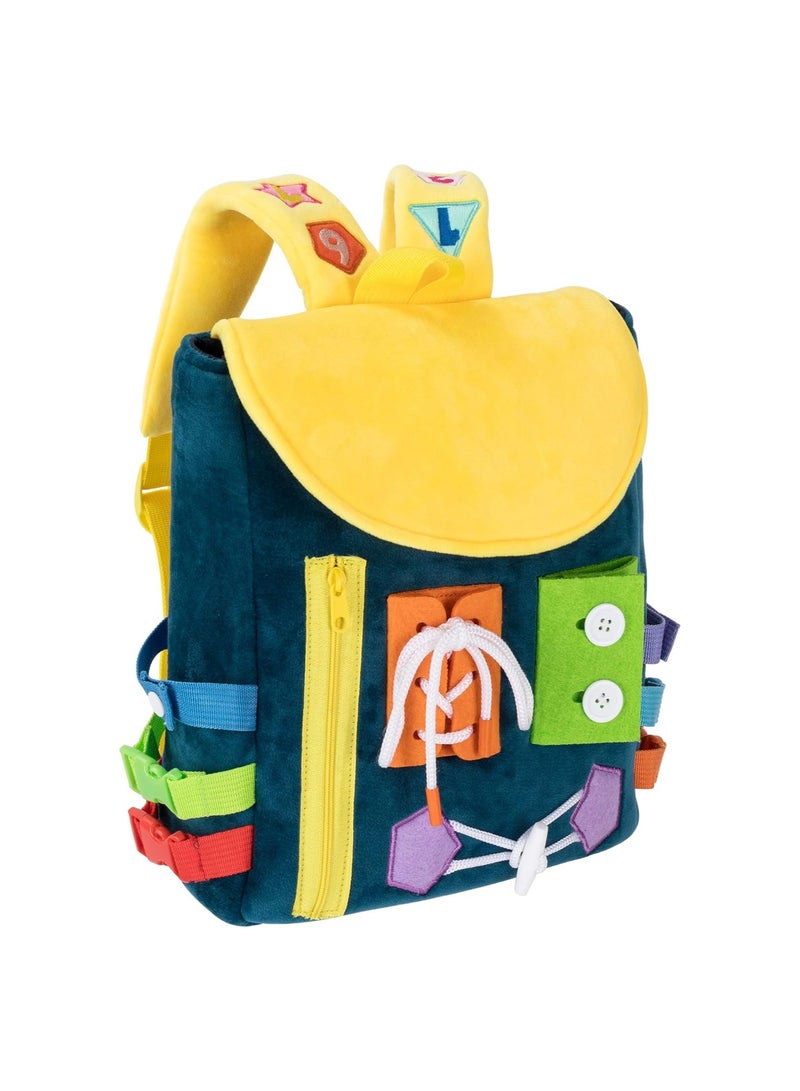 Busy Board, Toddler Backpack with Buckles and Learning Activity Toys , Buckle Toys, Develop Fine Motor Skills and Basic Life Skills, Learn to Tie Shoes, Ideal Gift