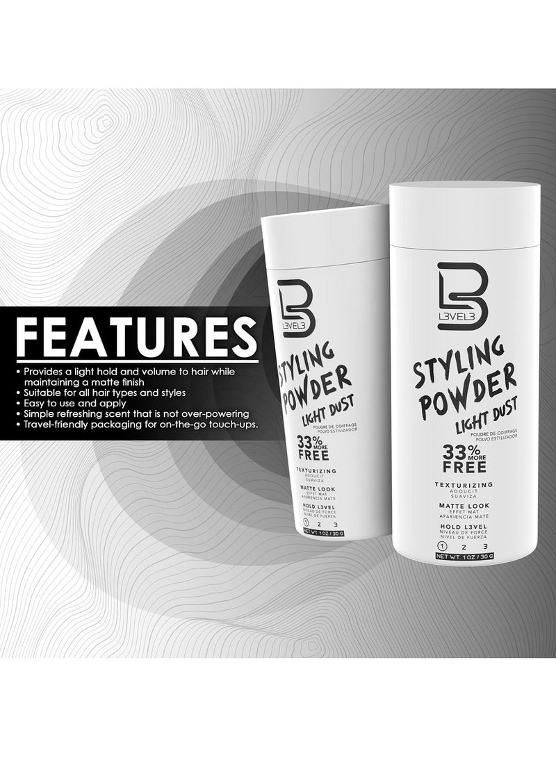 L3 Level 3 Light Hold Styling Powder - Natural Matte Hairstyle - Texturizing and Volumizing